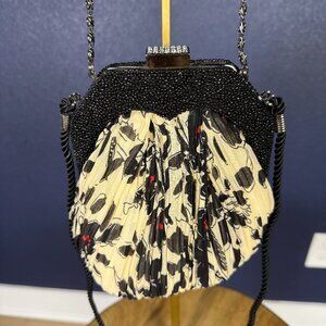 Kate Landry black, cream, and red floral beaded evening bag/clutch